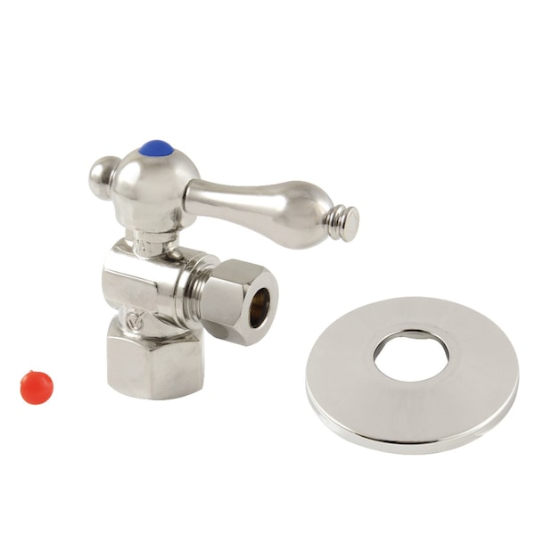 12 FIP x 38 OD Comp QuarterTurn Angle Stop Valve with Flange, Polished Nickel